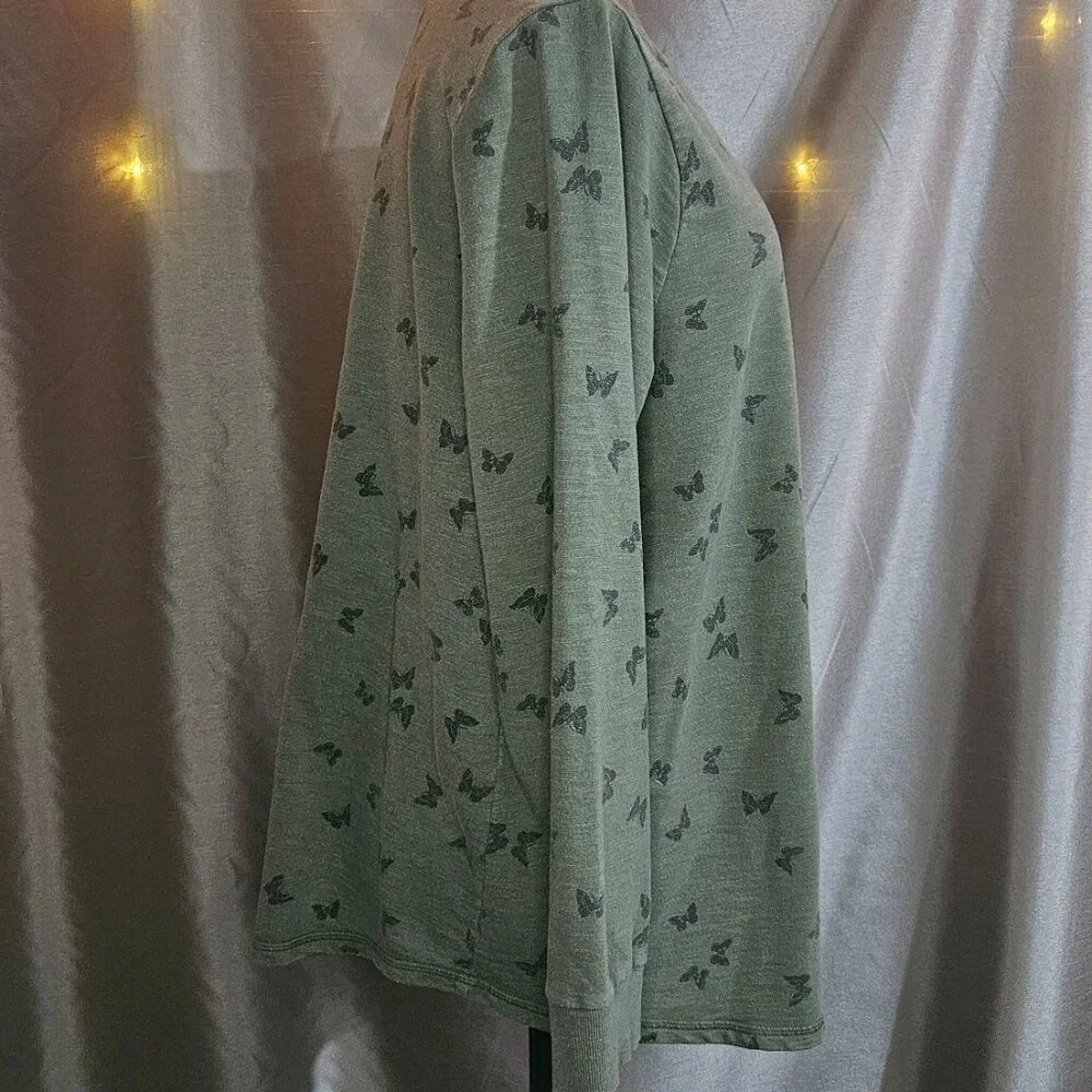 Sonoma, Jungle Green, Black Butterfly Pattern, Long Sleeve, Sweater, Size 1X - Picture 2 of 3